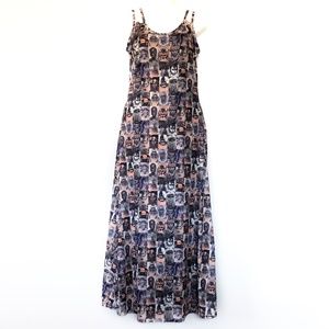 Rare Indigenous Face Print Maxi Dress Cultural Med